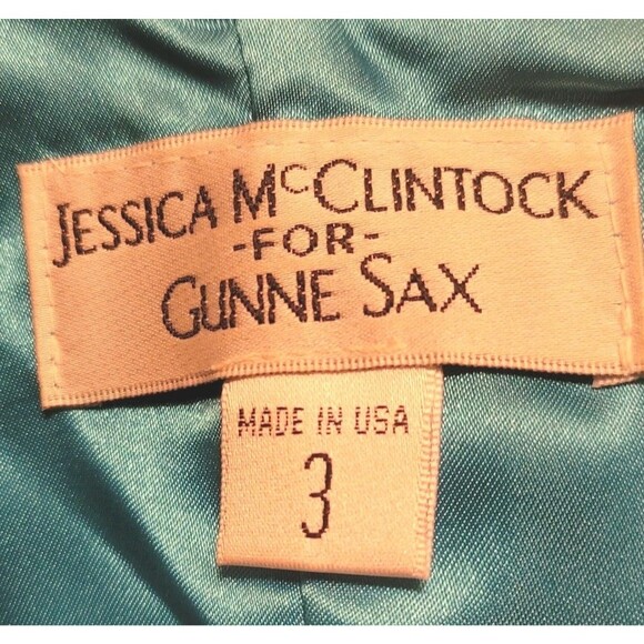 Y2K Vintage Jessica McClintock Gunne Sax Aqua Coquette Floral Mini Prom Dress 3 - Picture 6 of 8